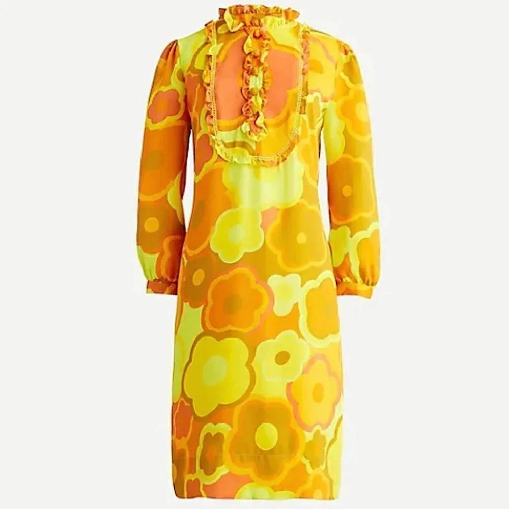 J.Crew Collection Dress Ratti Ruffle Neck Mod Shift Dress Size 00 - Picture 6 of 13